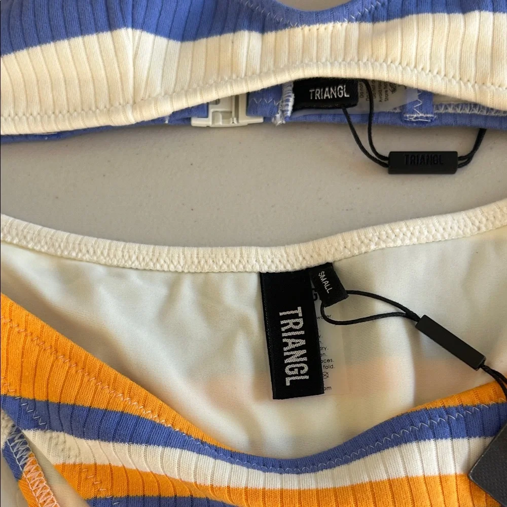 triangl swimwear Blue & Orange Striped Ribbed Bikini Set